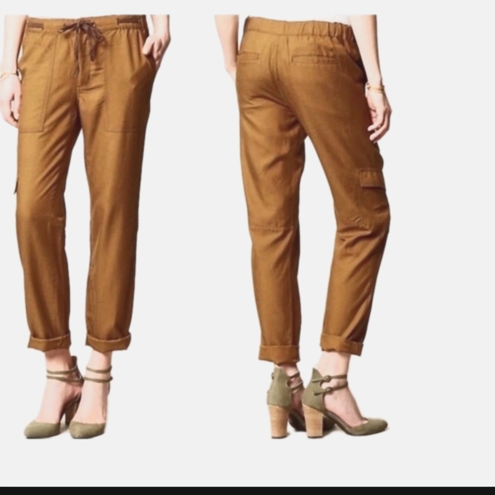 Anthropologie Drawstring Cargo Trousers in Caramel